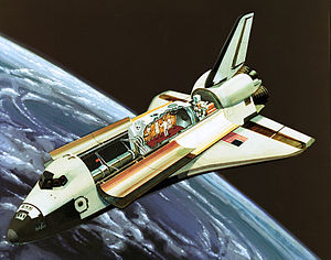Artists's sketch Spacelab in Shuttle in orbit